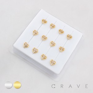 HEART-SHAPED DESIGN CENTERED WITH A MULTI CZ CROSS INLAID 316L SURGICAL STEEL L-SHAPE NOSE RING BOX